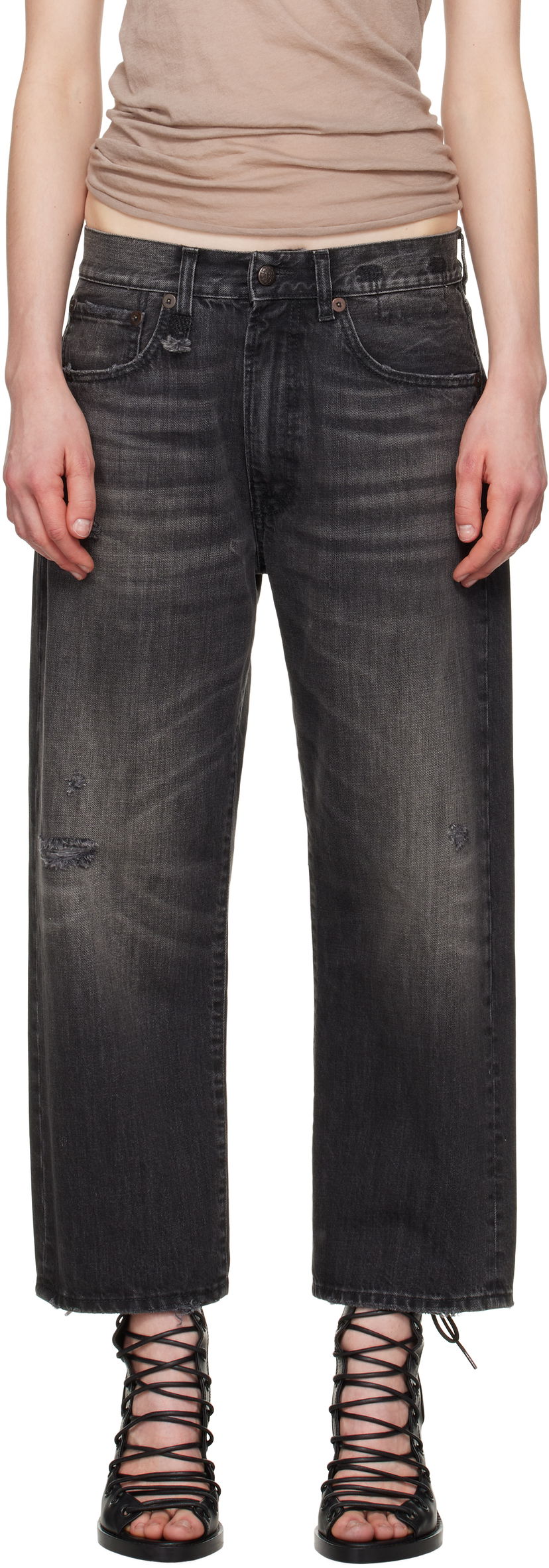 Kavbojke R13 R13 X-Boyfriend Distressed Jeans Črna | R13WD211-D284A