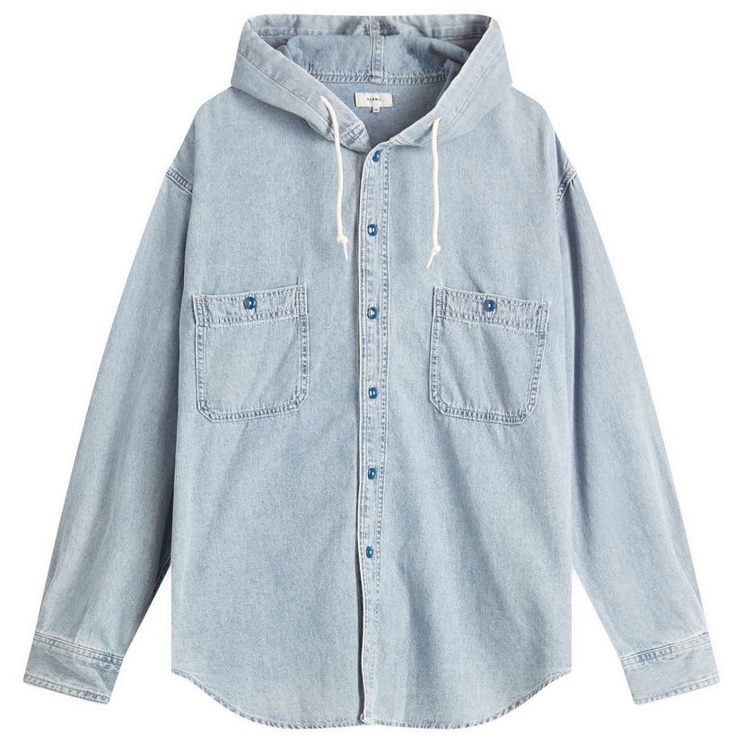 Srajce BEAMS BEAMS Chambray Hooded Shirt, Size Large Modra | 1111-1137-791-72