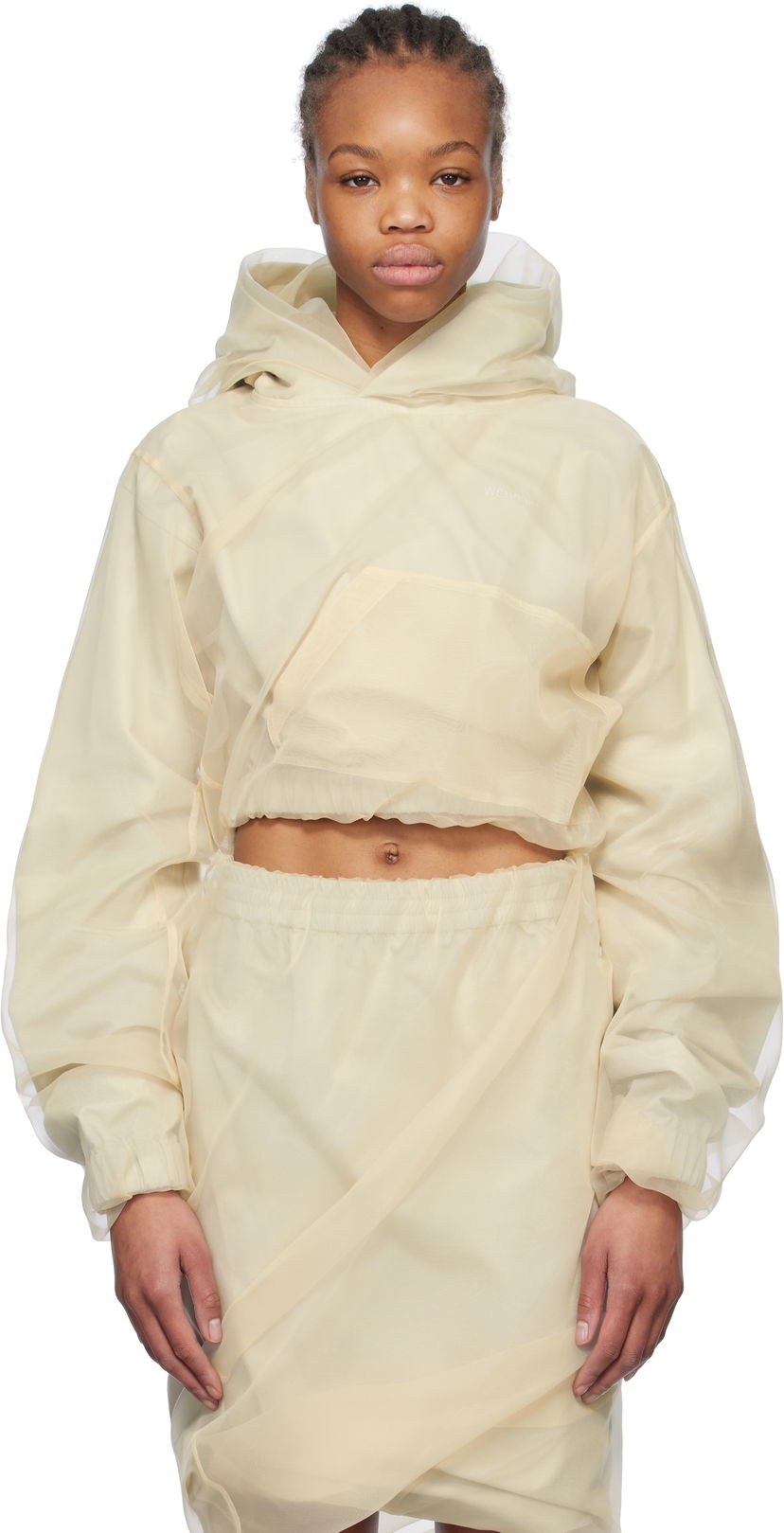 Krila We11done We11done Layered Cropped Hoodie Bež | WD-BL0-25-117-W-BG