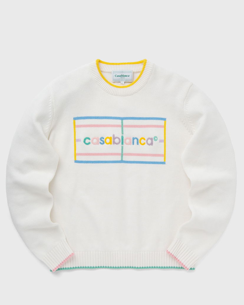 Pulover Casablanca PASTEL COURT EMBROIDERED SWEATER Bela | MPF24-KW-704-01