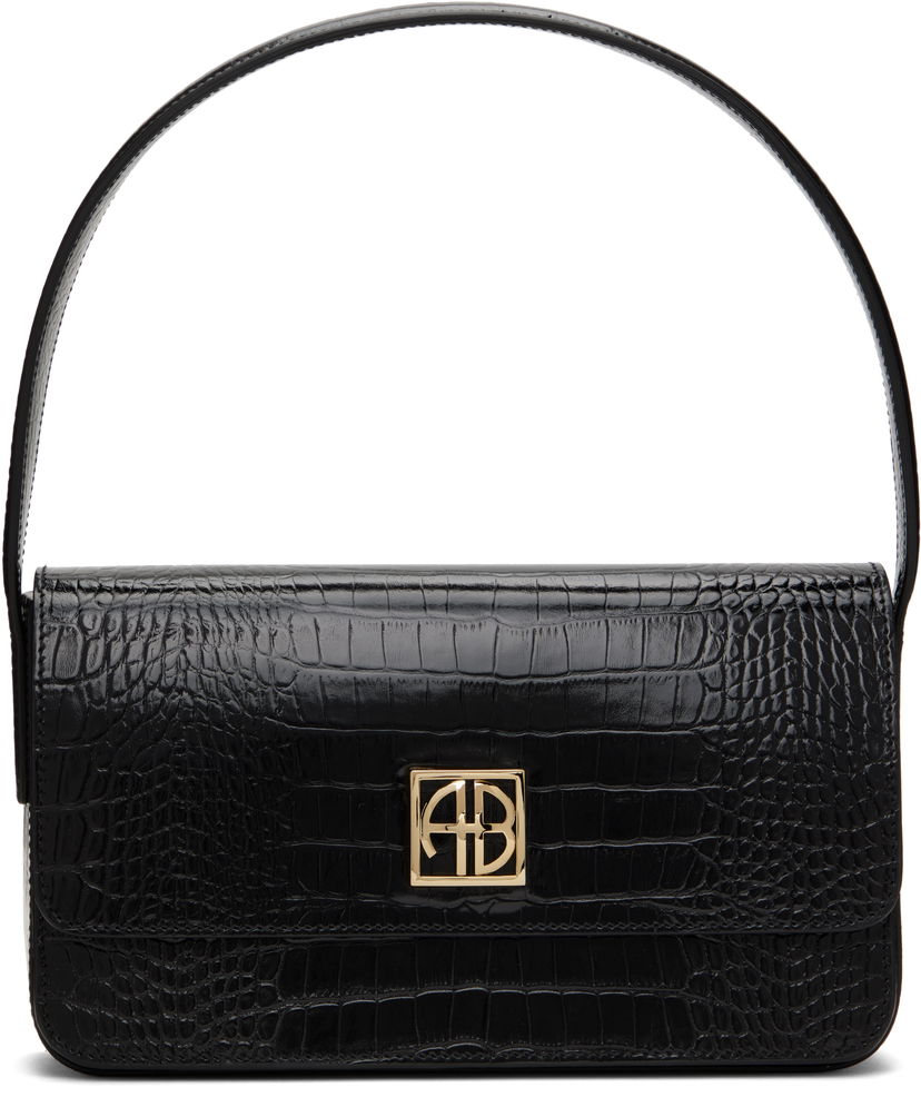 Torbica Anine Bing Crocodile Embossed Leather Shoulder Bag Črna | A-13-10232-010