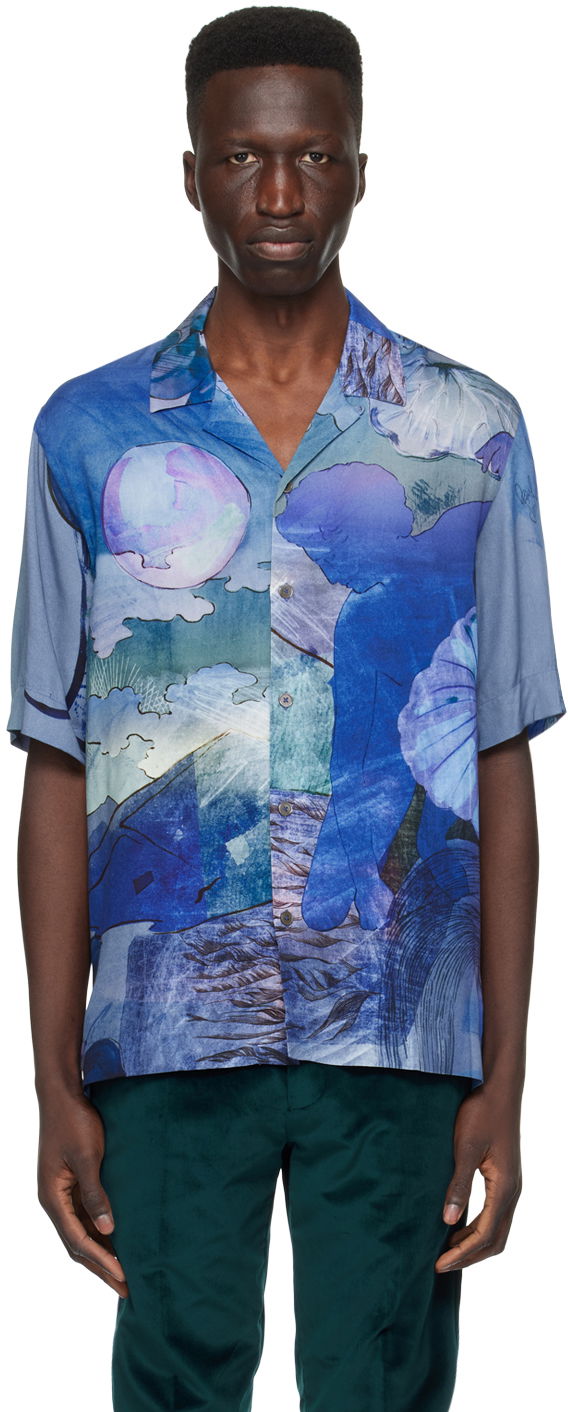 Srajce Paul Smith Paul Smith Graphic Print Shirt Modra | M1R-905U-M02250-47