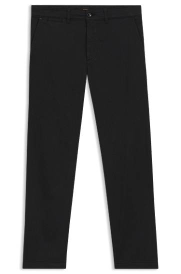 Hlače BOSS Regular-Fit Stretch-Cotton Satin Chinos Črna | 50534378, 0