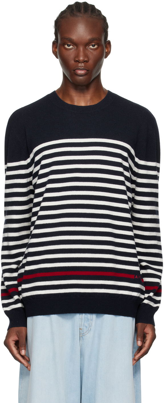 Pleteni pulover A.P.C. Navy & White Bobby Sweater Mornarica | WVBDB-H23345