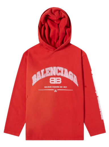 Pulover Balenciaga Arch Logo Cropped Popover Hoody Rdeča | 670946-TLVJ3-6441