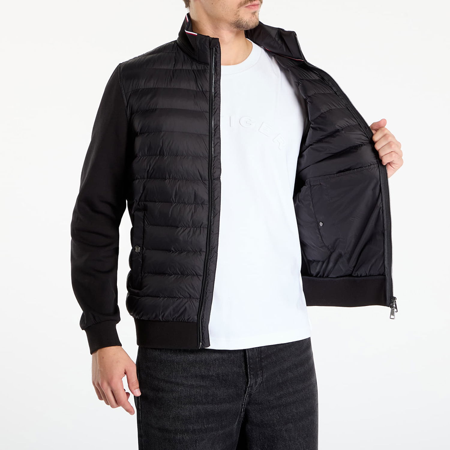 Puhovka Tommy Hilfiger Jacket Mix Media Ess Rwb Stand Collar Črna | MW0MW41329 BDS, 1