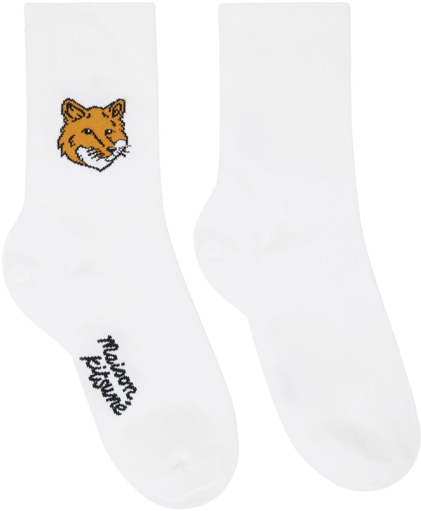 Nogavice MAISON KITSUNÉ Fox Head Socks Bela | MM06402KT0010P100