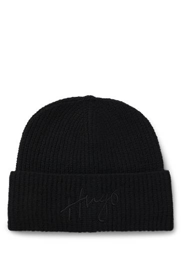 Beanie BOSS Hugo Ribbed Beanie with Handwritten Logo Črna | 50524104