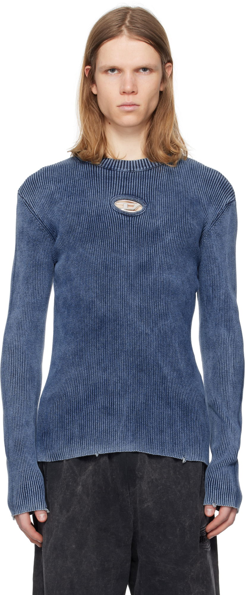Pleteni pulover Diesel Diesel K-Darin-D Cutout Ribbed Sweater Modra | A17512-0ANAH-8AT