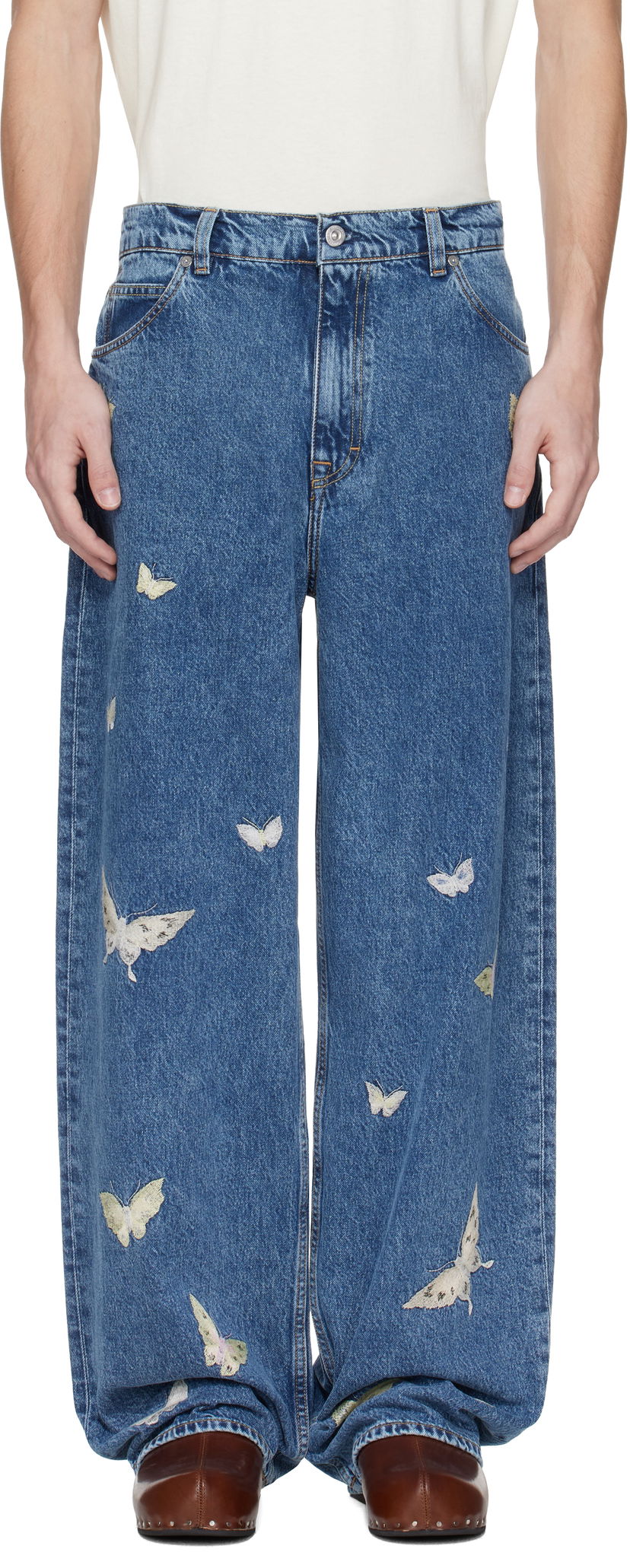 Kavbojke OUR LEGACY Our Legacy Vast Cut Butterfly Embroidered Jeans Modra | M2255VCI