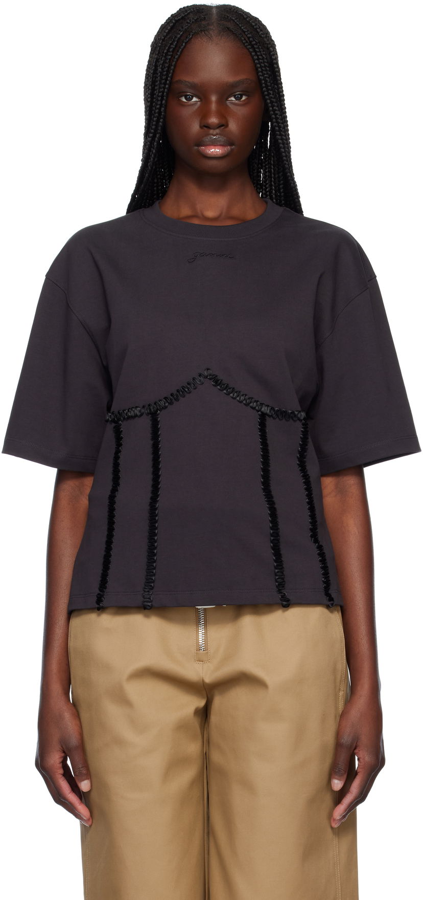 Majica GANNI Ganni Cotton Tie Back T-Shirt Črna | T4179