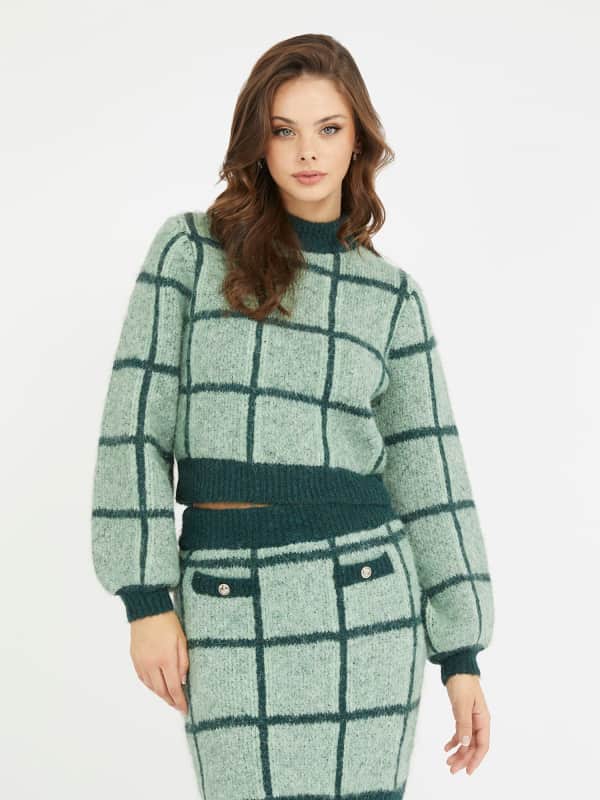 Obleke GUESS Wool Blend Check Zelena | W3BR78Z3BP0, 0
