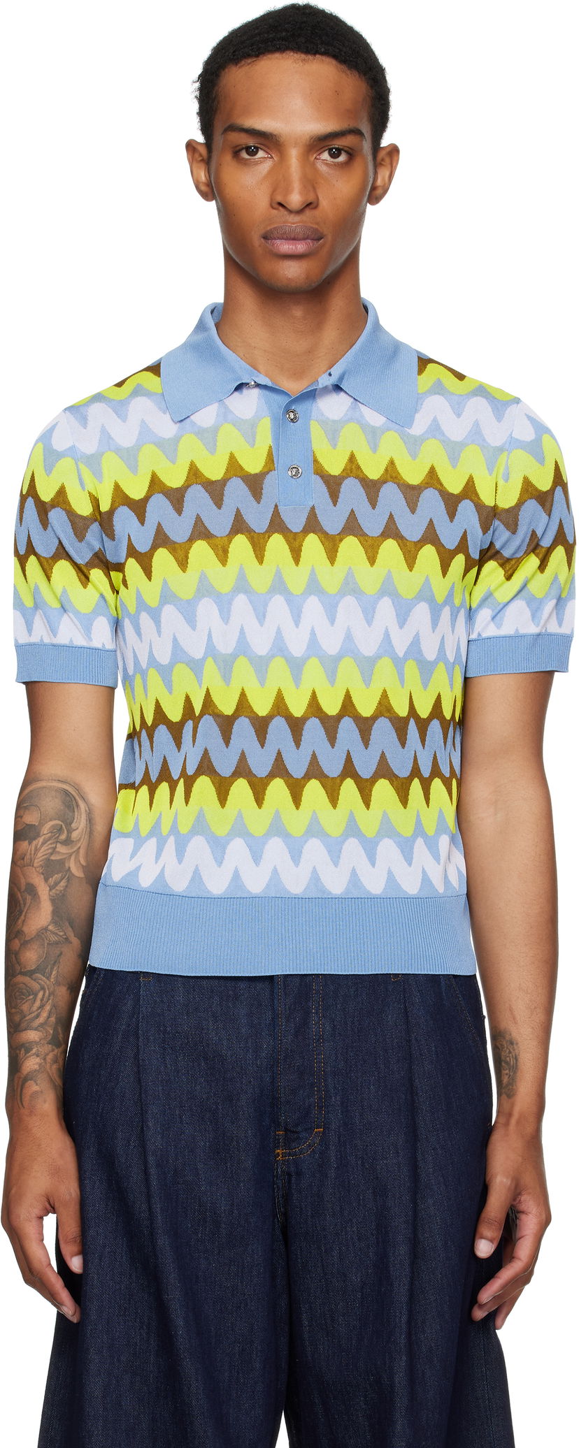 Polo majica Versace Versace Wave Knit Polo Modra | 1019862_1A14045