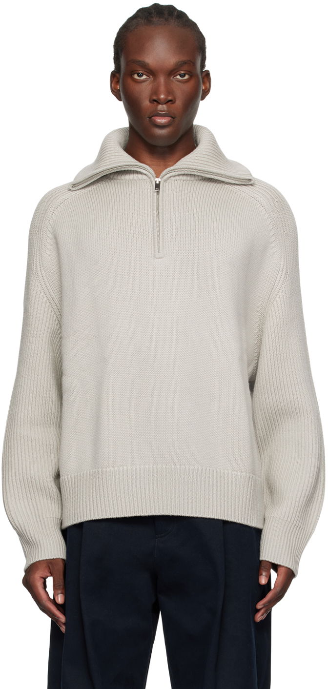 Pleteni pulover Studio Nicholson Studio Nicholson Level Half-Zip Knit Sweater Siva | LEVEL SNM - 1231