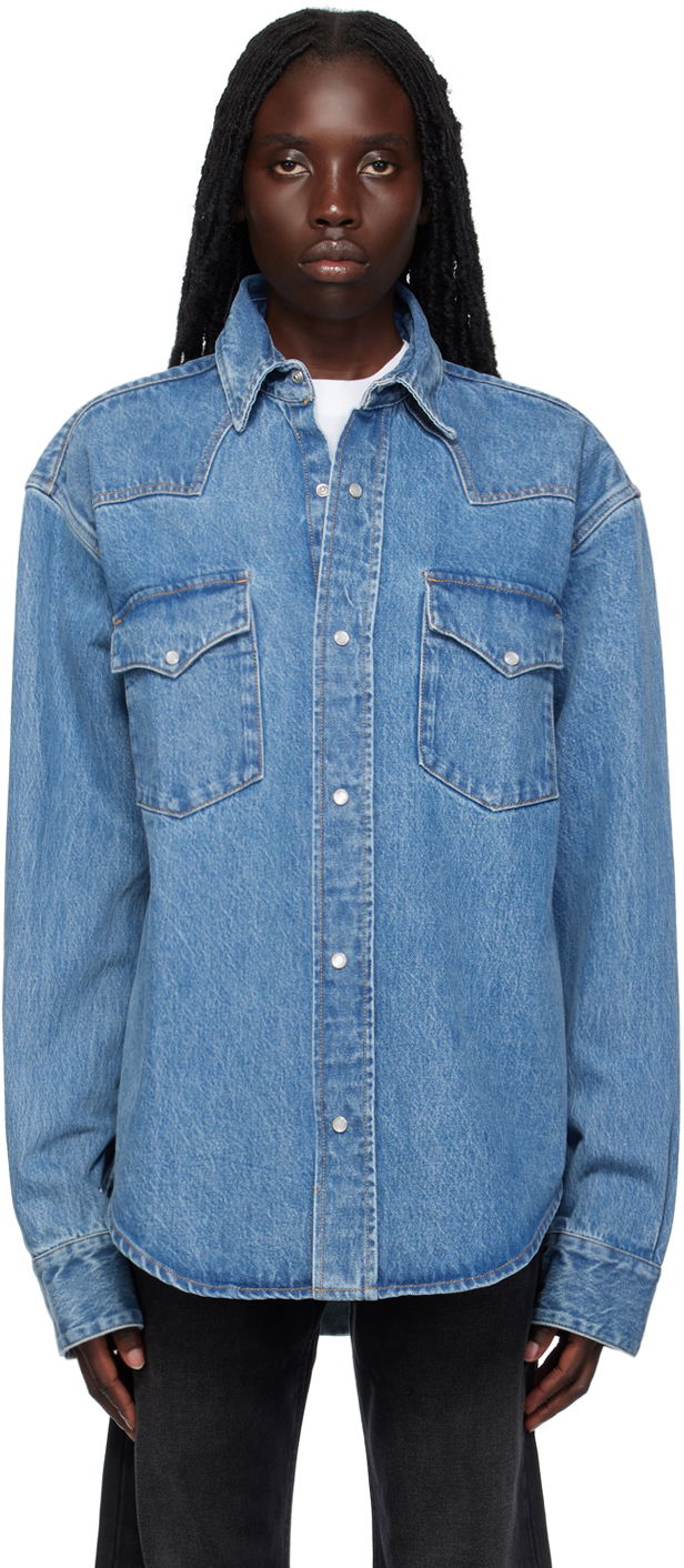 Srajce VETEMENTS Flap Pocket Denim Shirt Modra | VL18SH250N