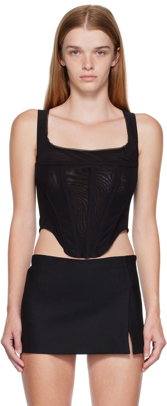 Majica brez rokavov Miaou Miaou Campbell Mesh Corset Tank Top Črna | 7020-CL-BLM, 0