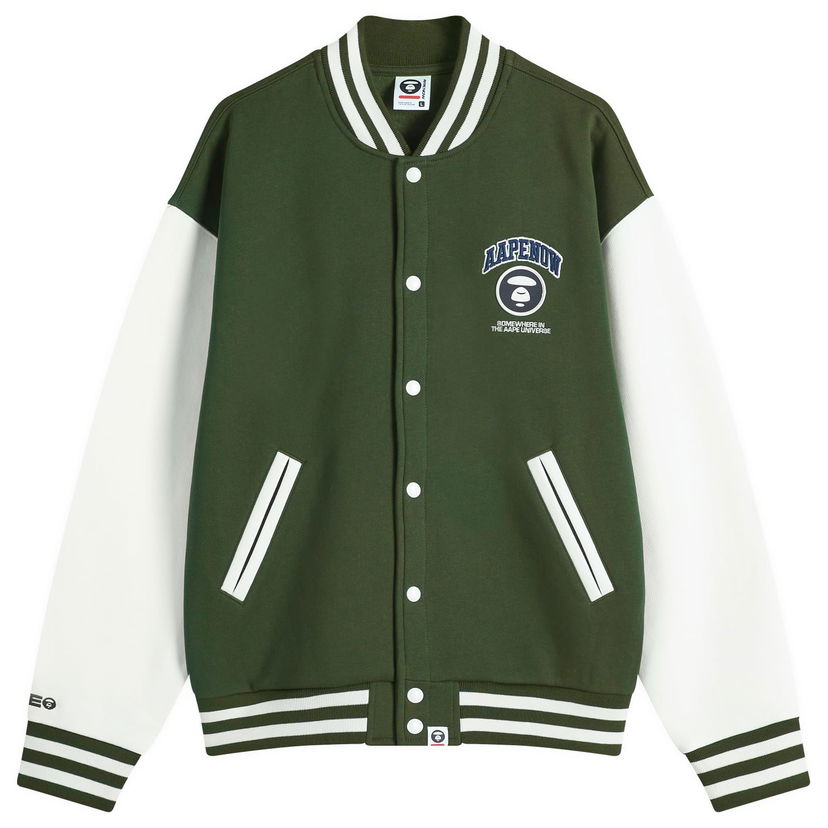 Bomber jakna AAPE by A Bathing Ape AAPE Now Fleece Baseball Jacket Zelena | AAPSWMB328XANGRD