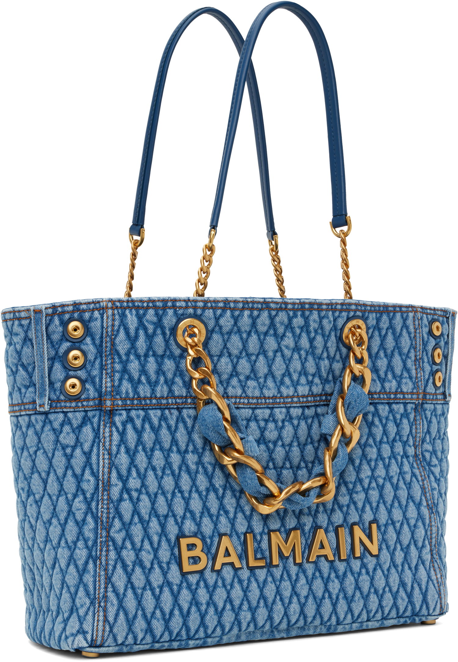 Tote bag Balmain Balmain 1945 Soft Diamond-Quilted Denim Tote Modra | EN1FF827TTSD, 1