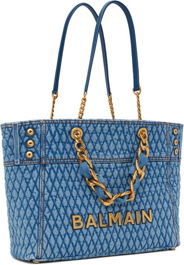 Tote bag Balmain Balmain 1945 Soft Diamond-Quilted Denim Tote Modra | EN1FF827TTSD, 1