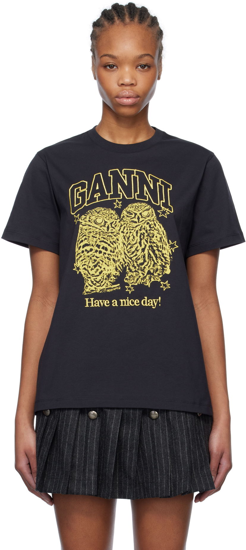 Majica GANNI GANNI Owls Relaxed Jersey T-Shirt Črna | T4059