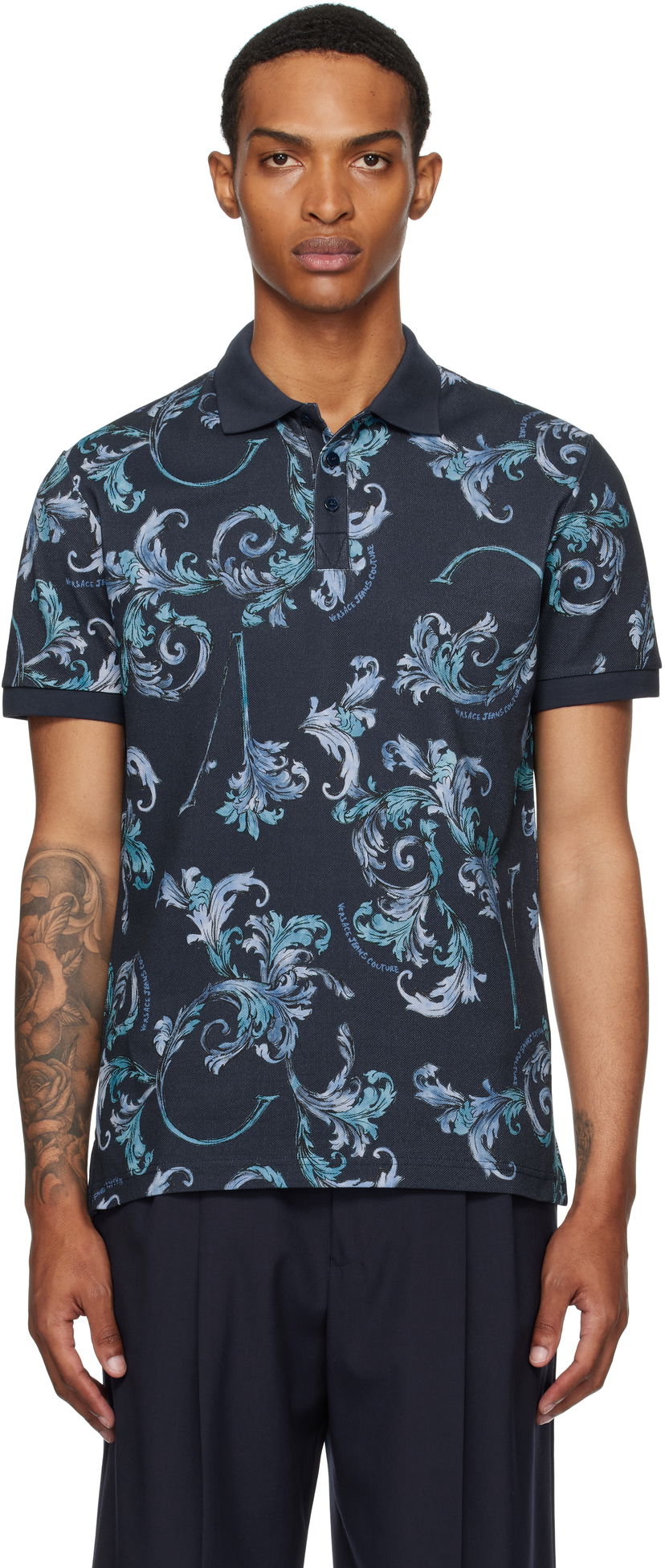 Polo majica Versace Versace Jeans Couture Outline Barocco Polo Mornarica | E78GAG6S0_EJS460