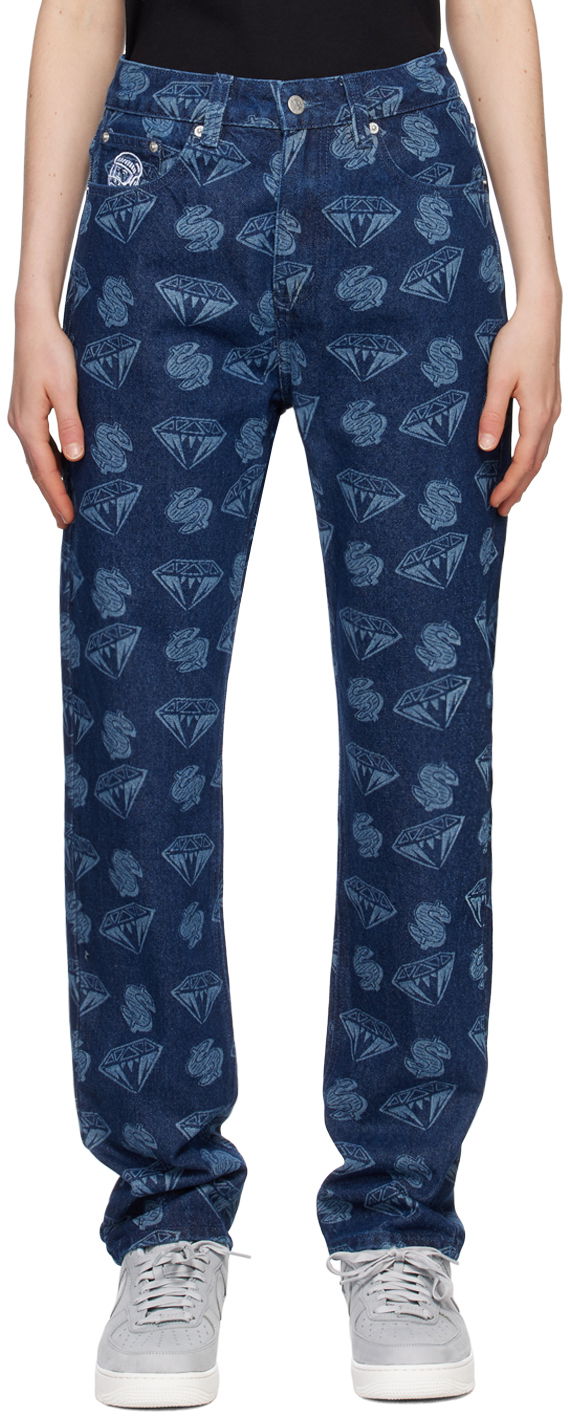 Kavbojke BILLIONAIRE BOYS CLUB Diamond & Dollars Print Jeans Modra | B23154