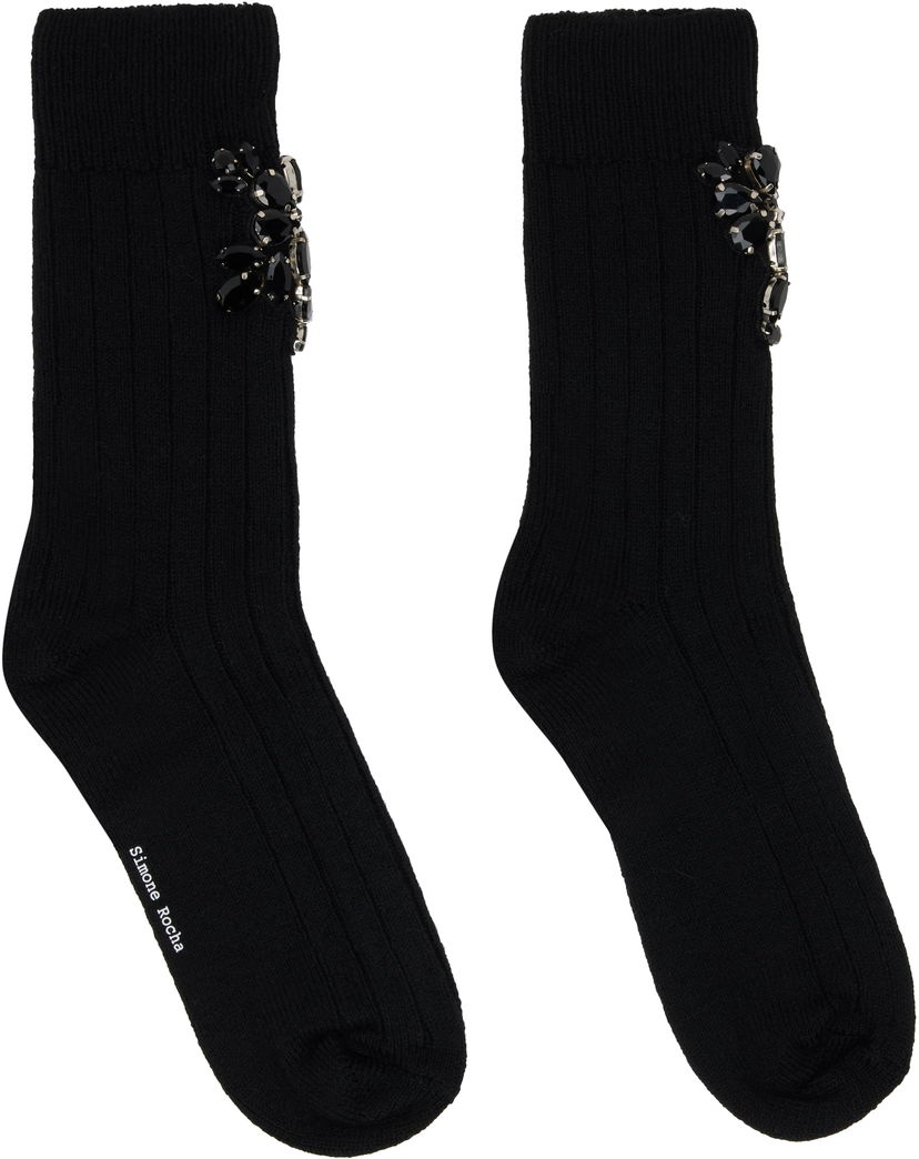Nogavice Simone Rocha Simone Rocha Embellished Rose Ankle Socks Črna | SOCK66B 0634