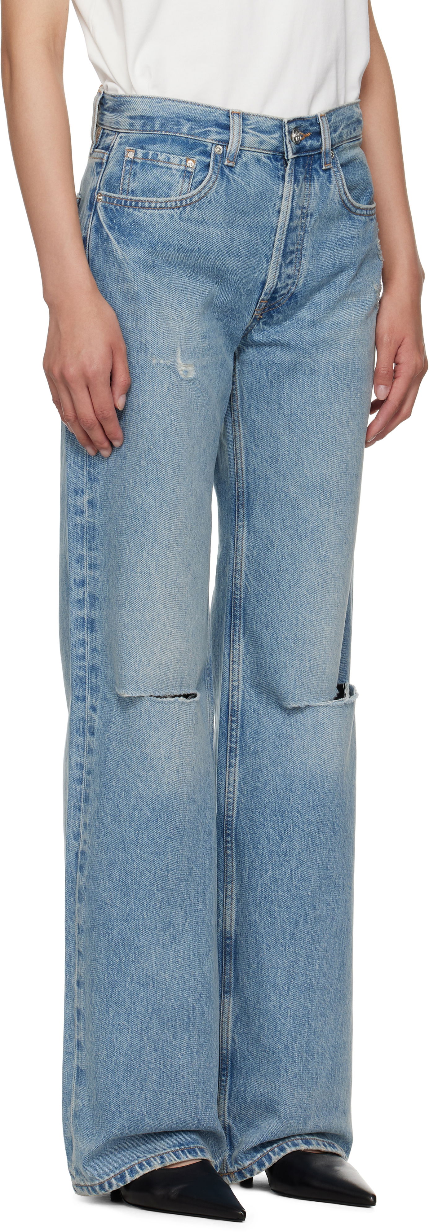 Kavbojke Anine Bing Anine Bing Hugh Distressed Wide Leg Jeans Modra | A-06-10852-WHD51, 1