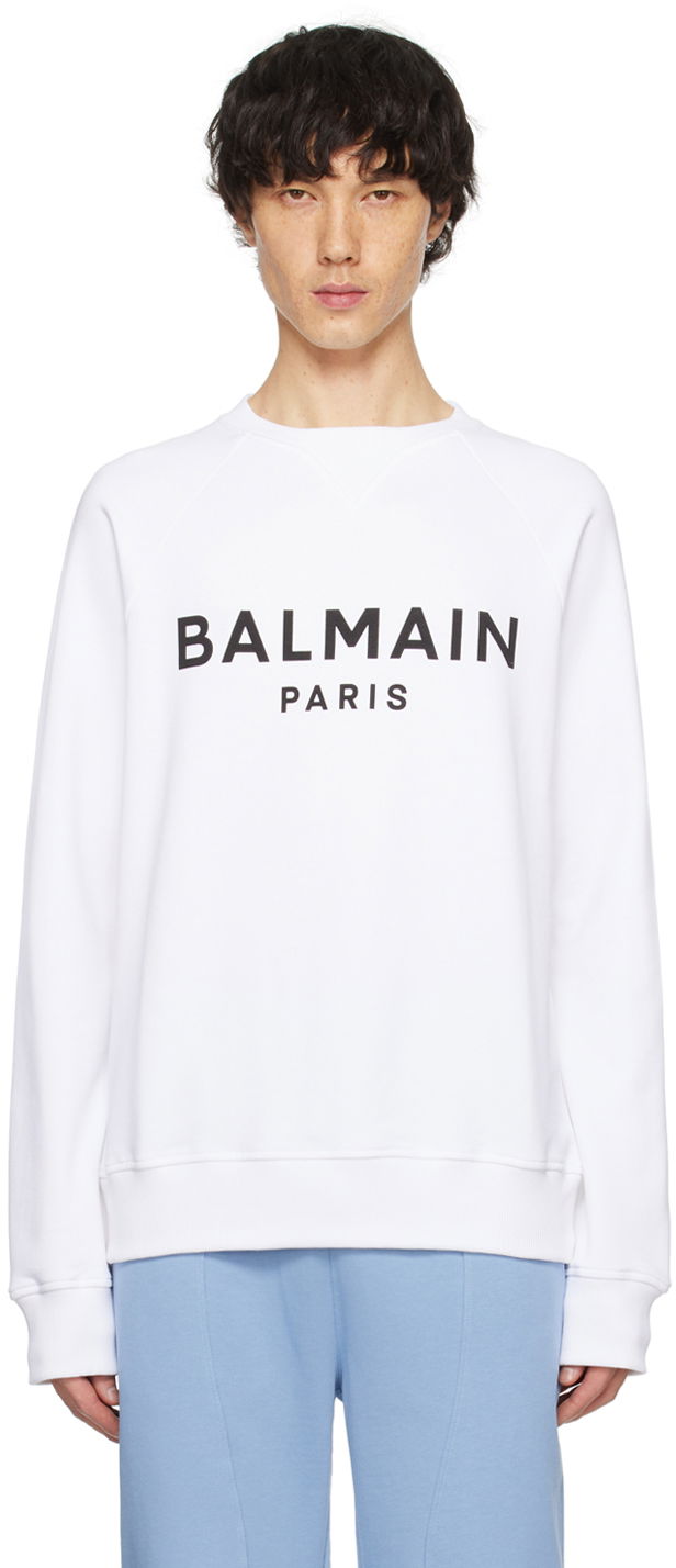 Pulover Balmain Printed Sweatshirt Bela | CH1JQ005BB65