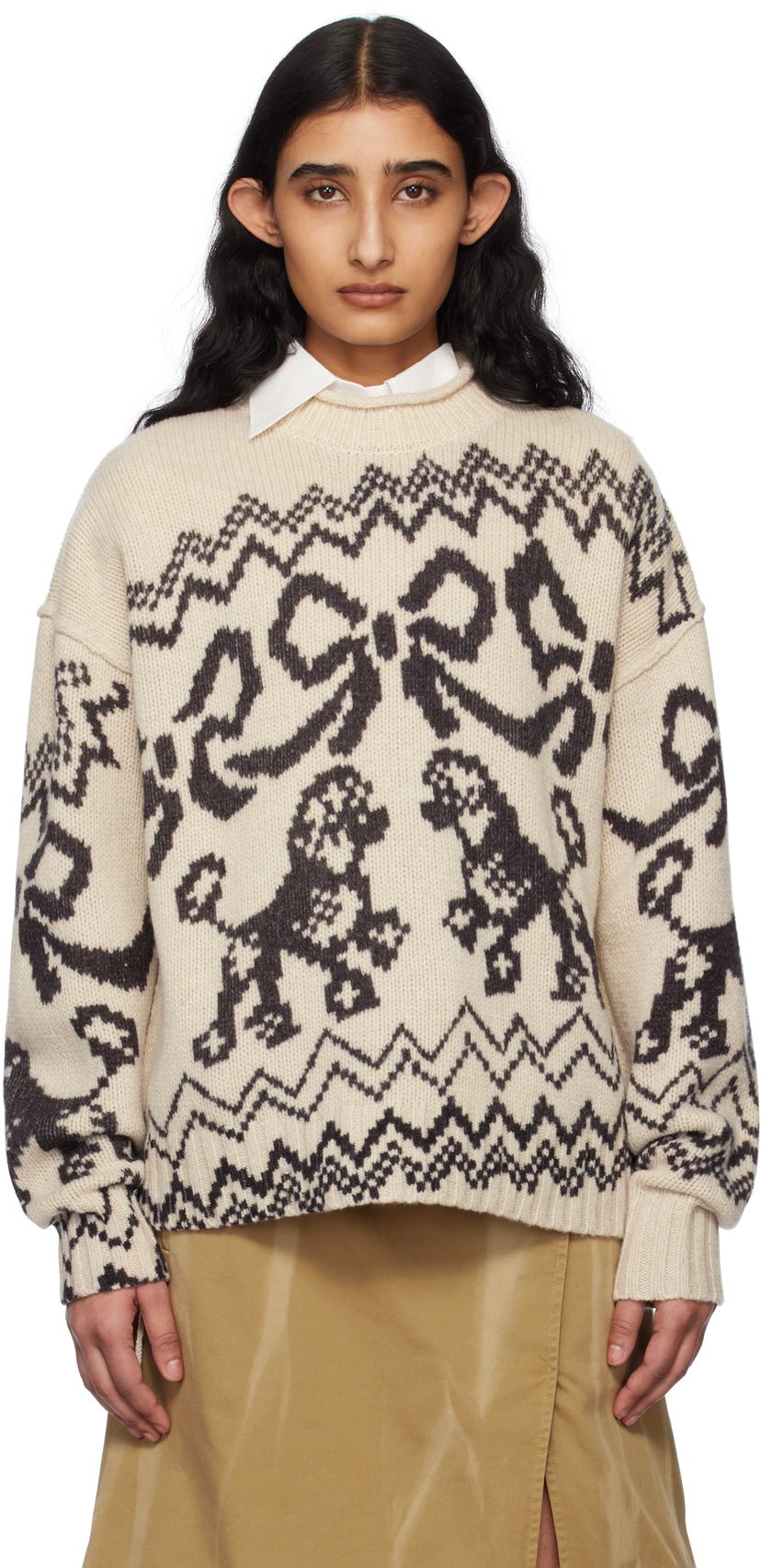 Pleteni pulover Acne Studios Acne Studios Poodle Intarsia Knit Sweater Bež | A60560-