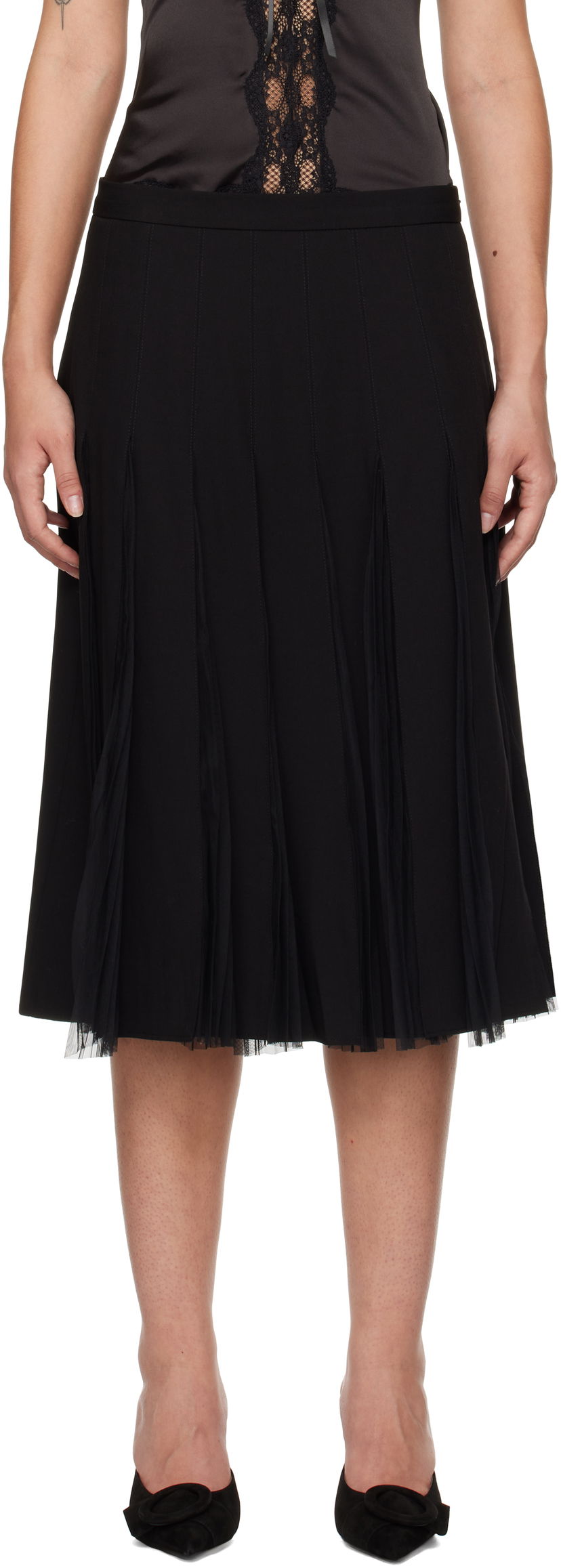 Krila GUIZIO Guizio Gibson Chiffon Pleated Midi Skirt Črna | H24305W115