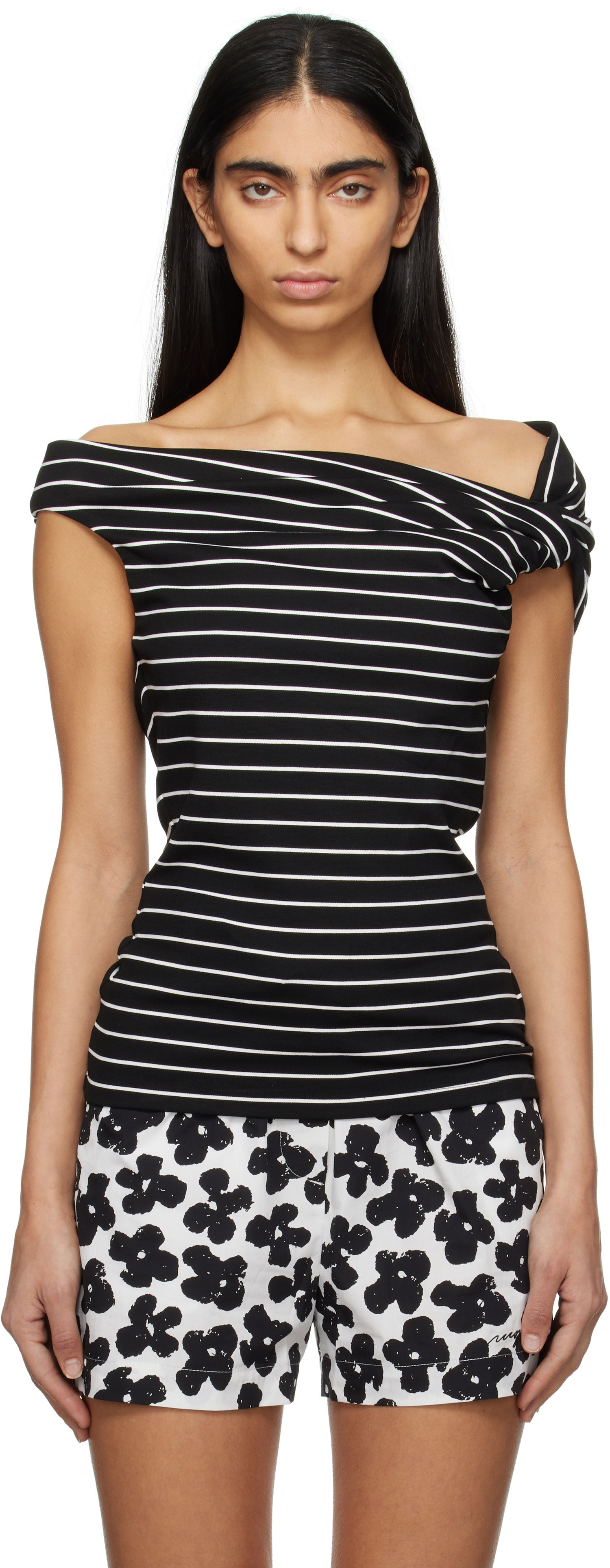 Majica brez rokavov MSGM MSGM Striped Off-Shoulder Top Črna | 3841MDM02 257115, 0