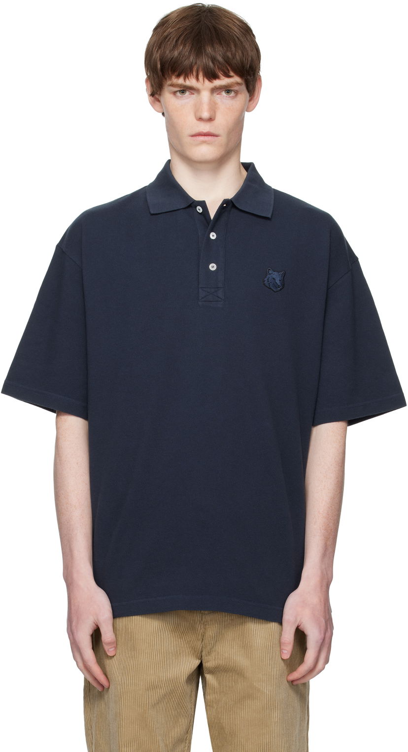 Polo majica MAISON KITSUNÉ Maison Kitsuné Fox Head Patch Oversize Polo Mornarica | PM00211KP0001