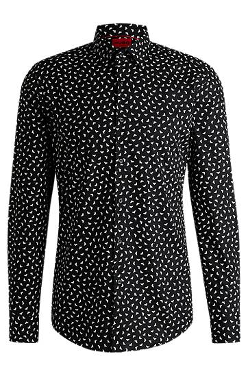 Srajce BOSS Slim-Fit Printed Cotton Poplin Shirt Črna | 50534068
