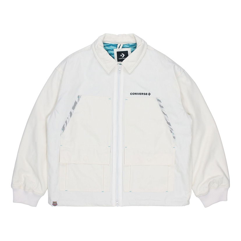 Jakna Converse New Year Series Logo Print Lapel Jacket Bela | 10024149-A01