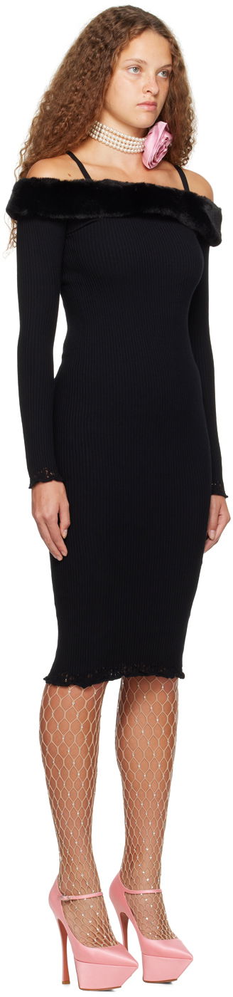 Obleke Blumarine Blumarine Faux-Fur Trim Midi Dress Črna | A322A384B, 1