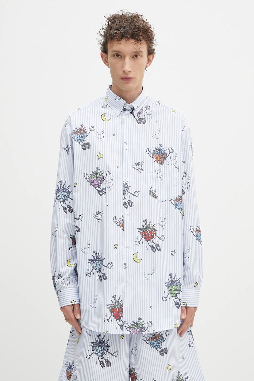Srajce Sky High Farm Sky High Farm SHF Overprint Relaxed Button-Down Shirt Modra | SHF07B012