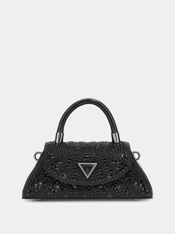 Torbica GUESS Mini Crystal-Embellished Satchel Handbag Črna | HWXM9528780