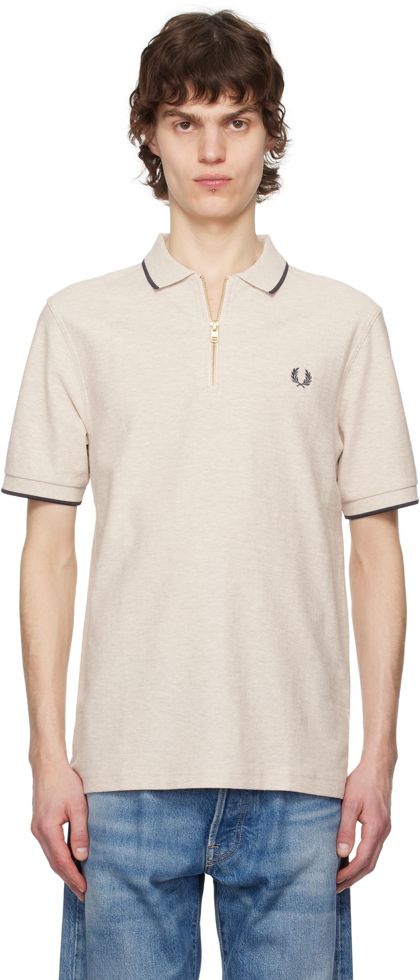 Polo majica Fred Perry Fred Perry Crepe Piqué Zip Neck Polo Bež | M7729