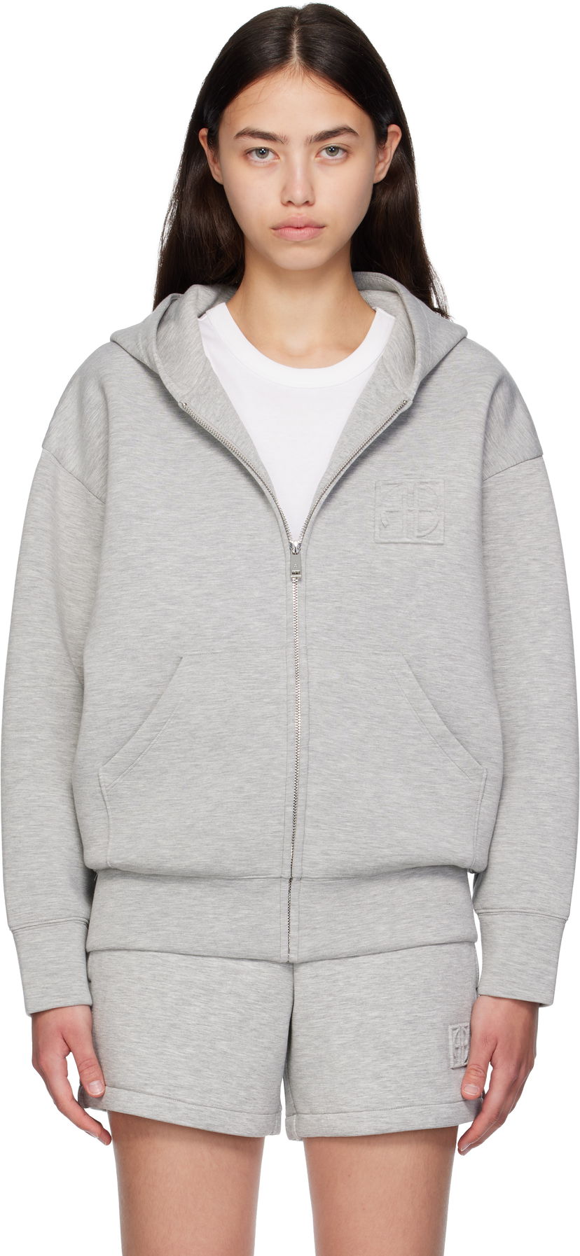 Pulover Anine Bing ANINE BING Bond Zip Up Framed Monogram Hoodie Siva | A-08-10742-GRY1
