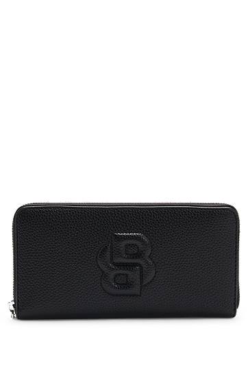 Denarnica BOSS Balenciaga Grained Leather Ziparound Wallet with Padded Double B Monogram Črna | 50536354