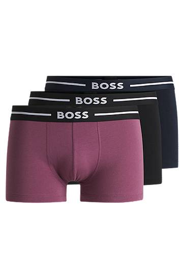 Boksarice BOSS Stretch-Cotton Trunks with Logo Waistbands, Three-Pack Večbarvna | 50532453