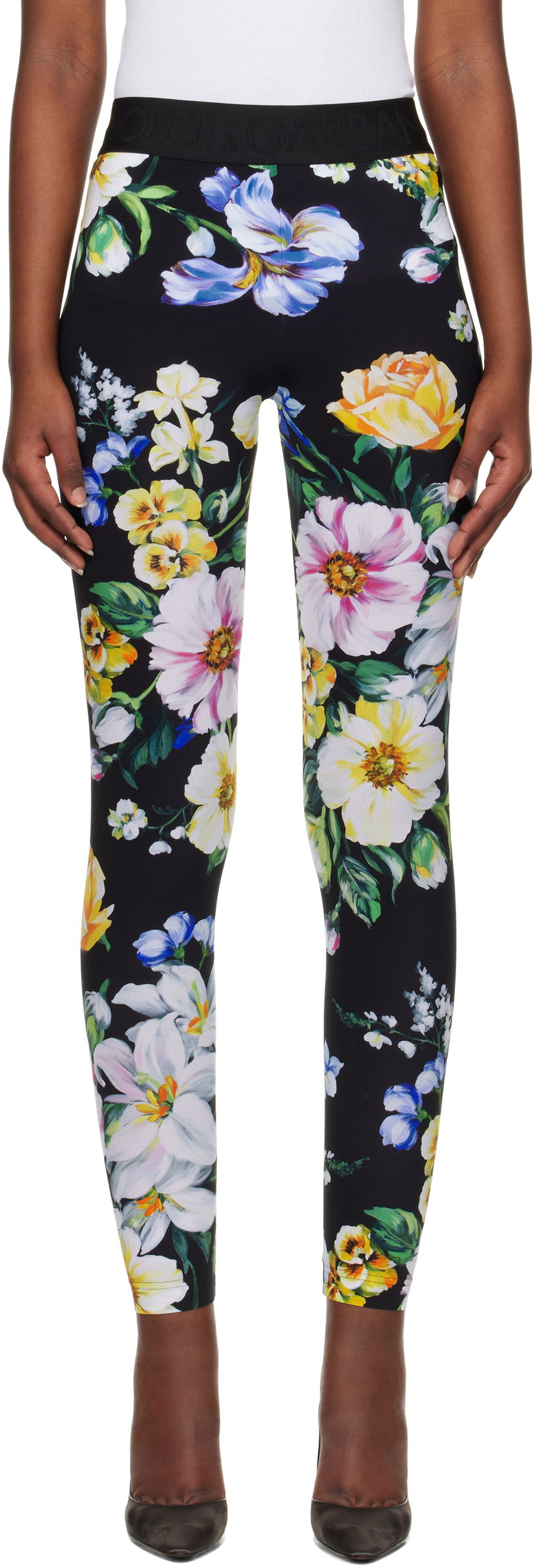 Pajkice Dolce & Gabbana Dolce&Gabbana Floral Print Leggings Črna | FTB5TT FSG8L