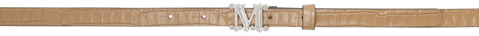 Pasovi Max Mara Max Mara Crocodile-Print Leather Belt with Monogram Buckle Bež | 2424506091600, 0