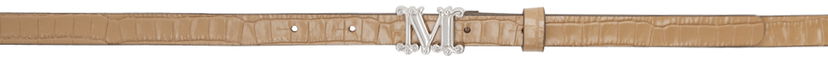 Pasovi Max Mara Max Mara Crocodile-Print Leather Belt with Monogram Buckle Bež | 2424506091600