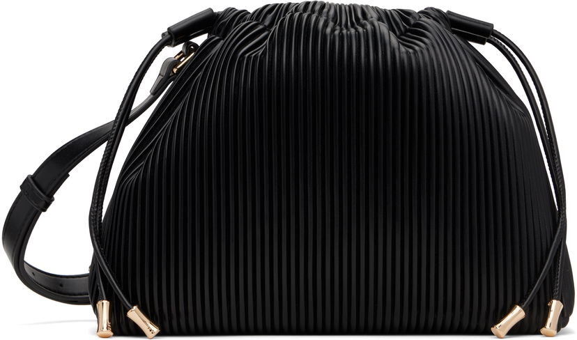 Torbica A.P.C. Black Pleated Leather Drawstring Bag Črna | PUABU-F61583