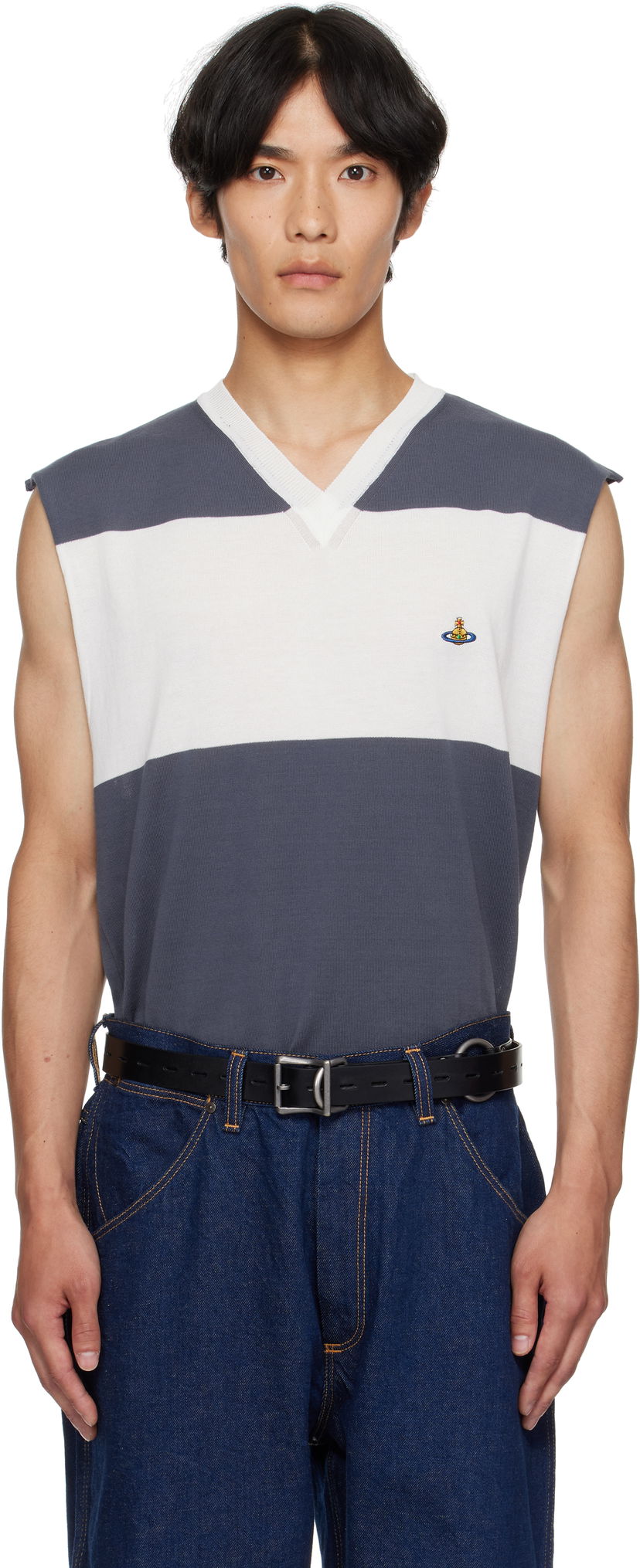 Pleteni pulover Vivienne Westwood Vivienne Westwood Ollie Striped Sweater Vest Siva | 2701002J-Y003F-