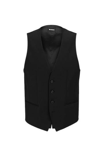 Telovnik BOSS BOSS Slim-Fit Virgin-Wool Blend Waistcoat Črna | 50482736