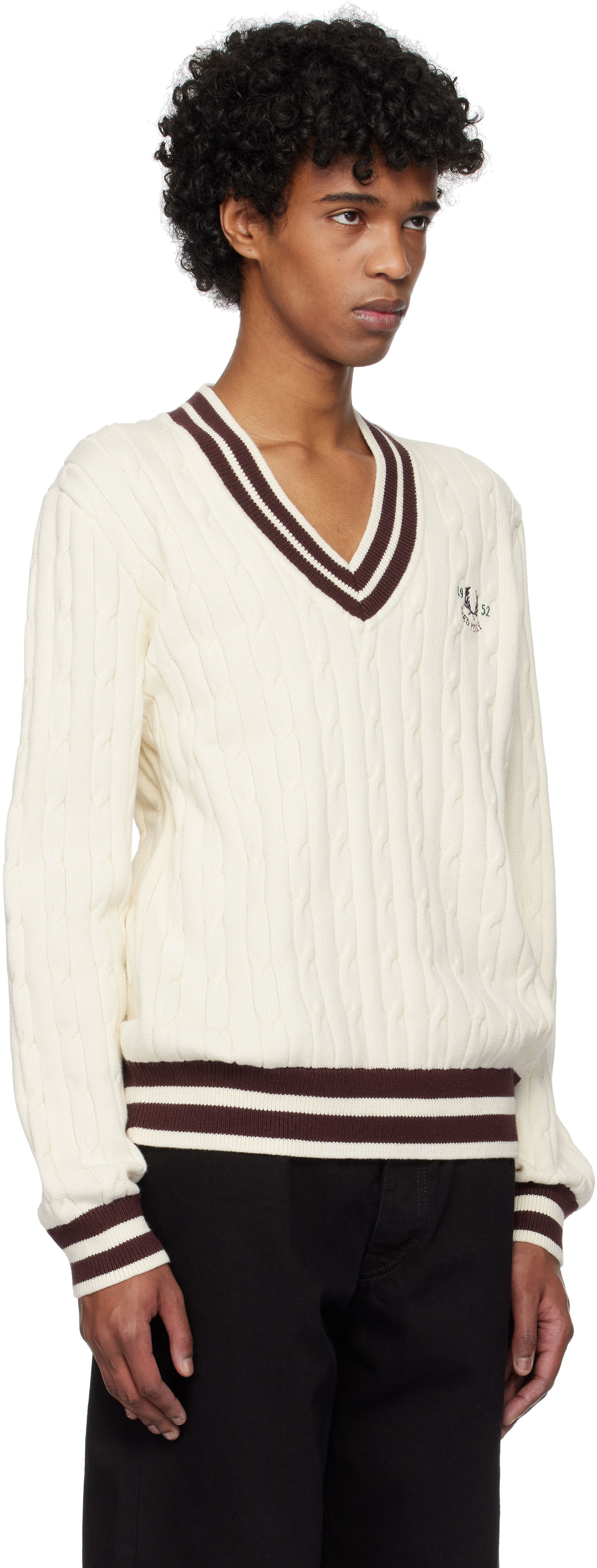 Pleteni pulover Fred Perry Fred Perry Cable Knit Tennis Sweater Bela | K9722, 1