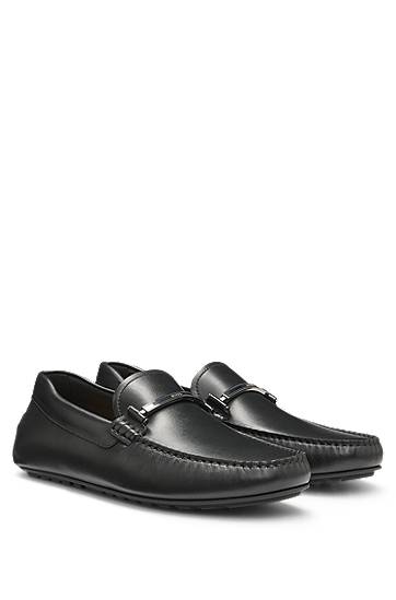 Superge in čevlji BOSS Leather Loafers with Branded Hardware Črna | 50548100, 1